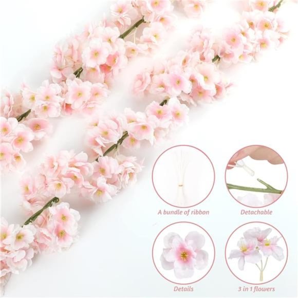 Artificial Cherry Blossom Garland Cherry Blossom Hanging Vine Silk - Picture 3 of 7